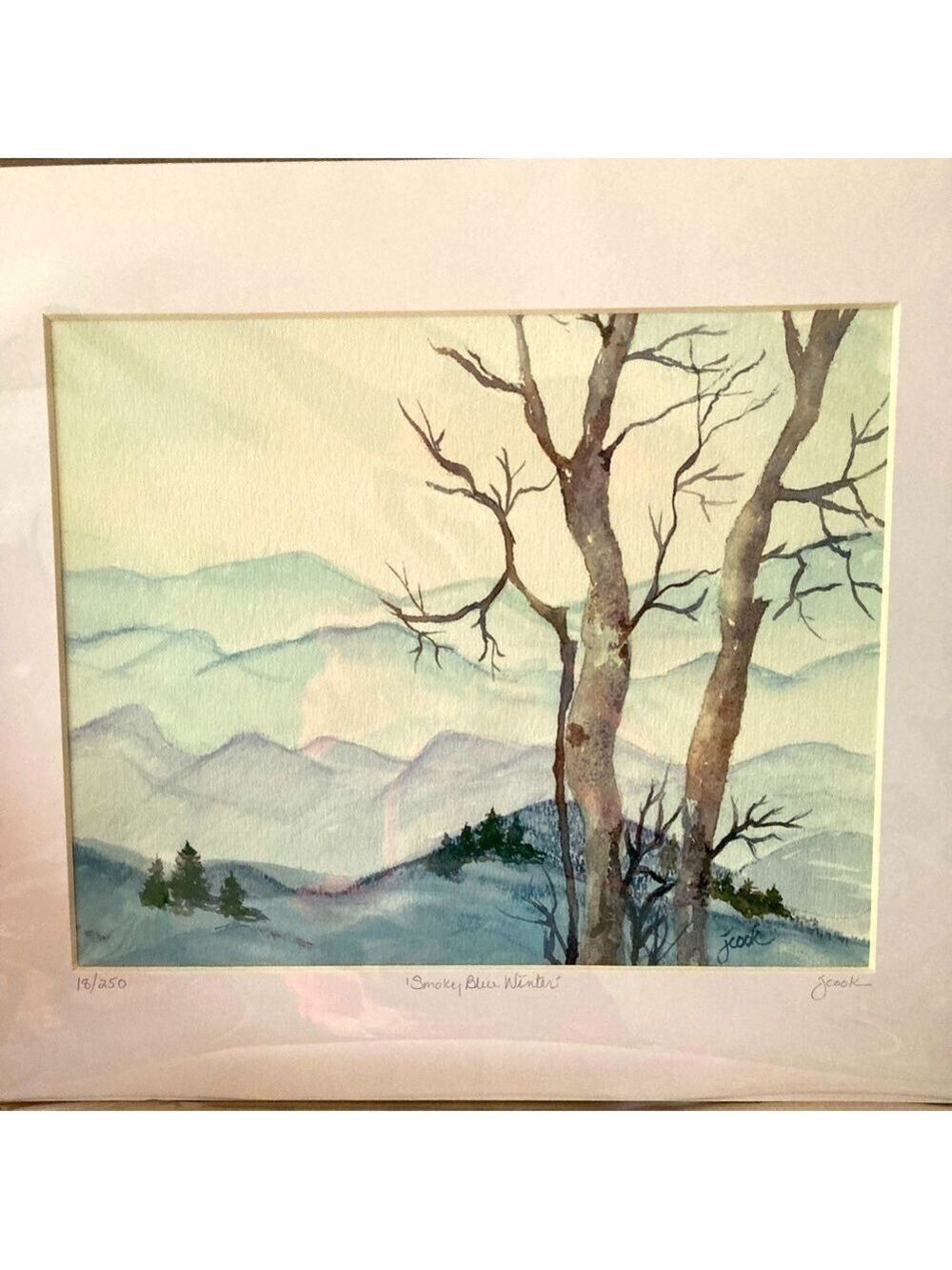 Watercolor Limited Edition print ‘Smoky Blue Winter’. art painting 11x14